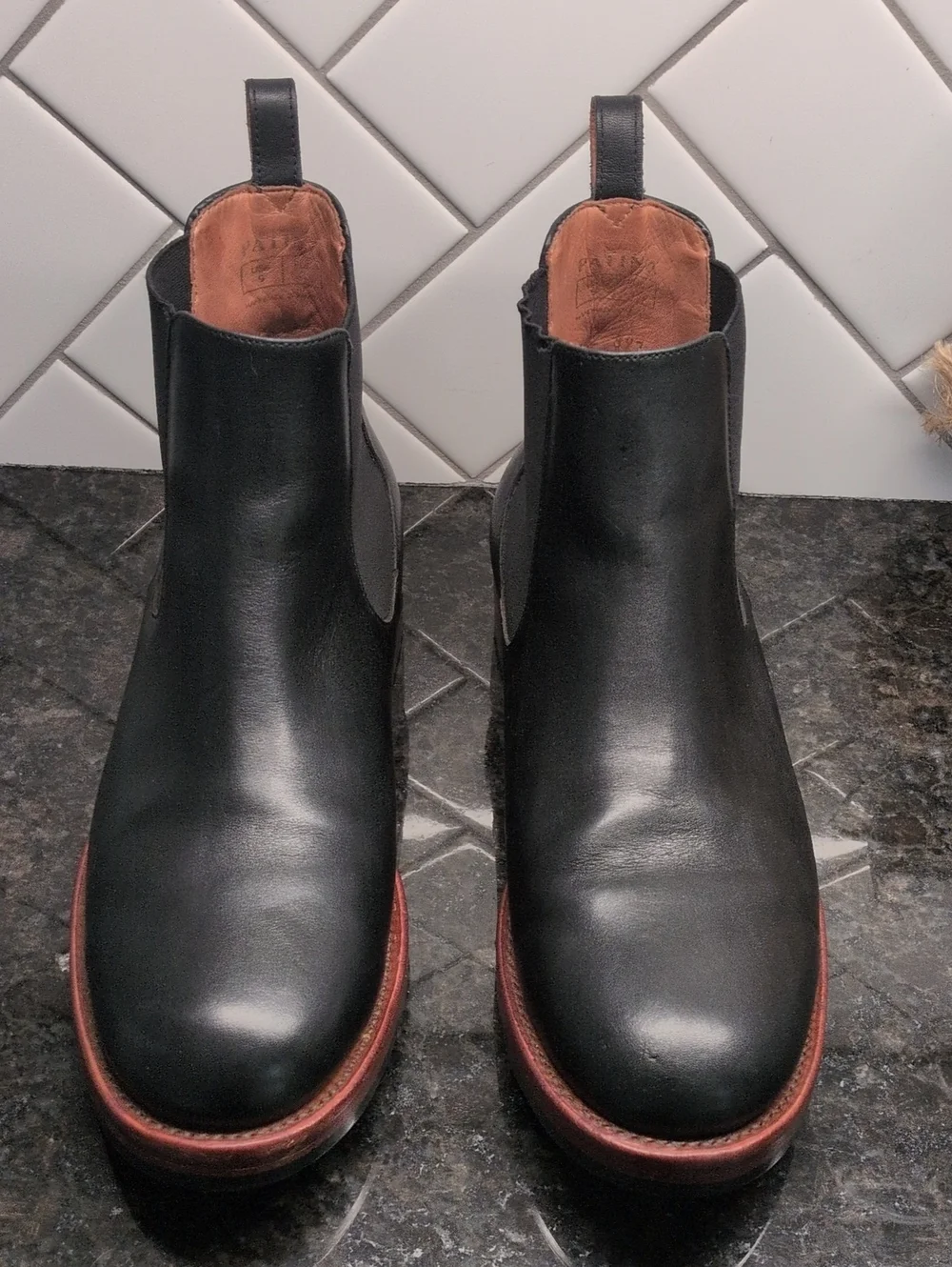 Men's Patina Portland Leather Black Leather Chelsea Boots with Brown Welt